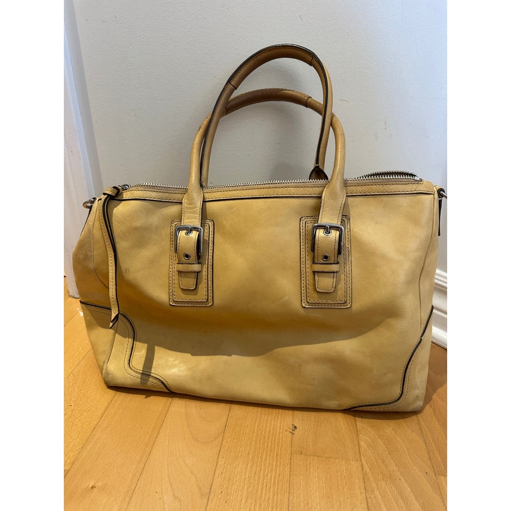 Coach Hampton Tan Leather Satchel Bag F13811 Buckle Detail Zip Top Tote